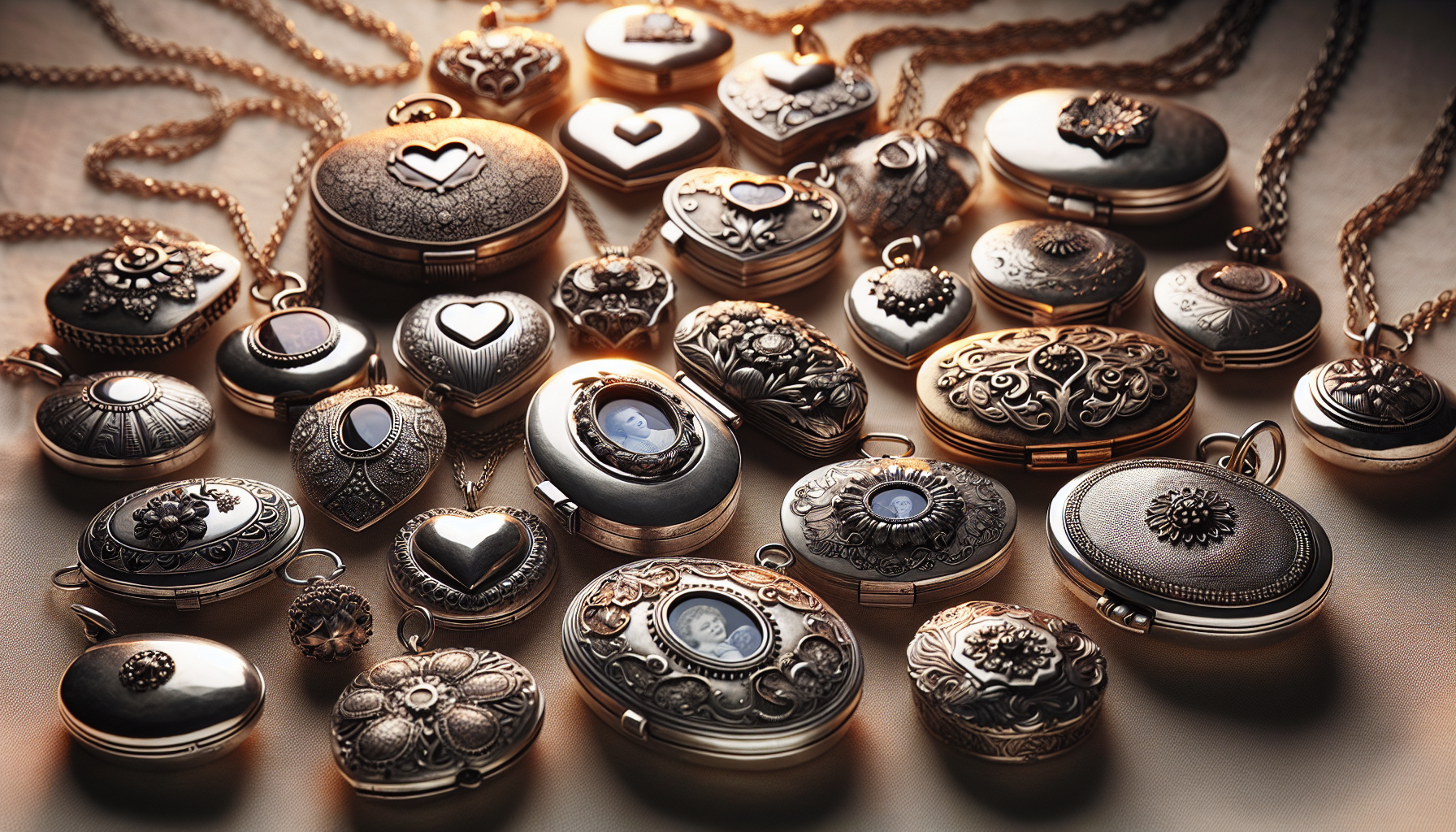 A long-lasting tradition in jewellery-making, silver lockets have consistently appealed to all types of admirers. Imagine an exquisite array of vintage silver lockets, laid out for exploration, each c
